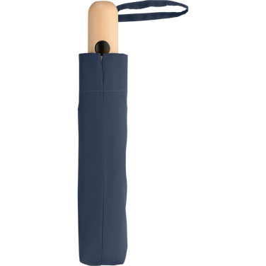 FARE® ÖkoBrella fickparaply med trähandtag med logotyp, marinblå (waterSAVE®) – detaljvy 4
