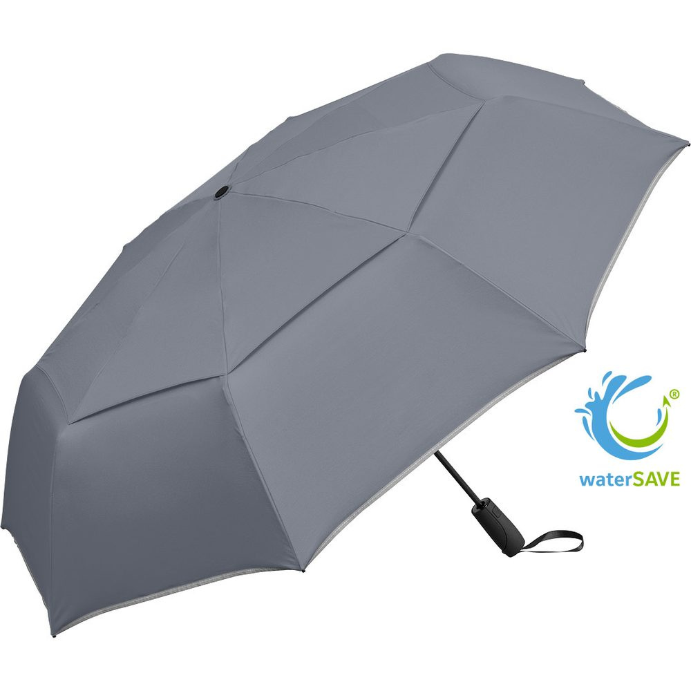 FARE® Magic Windfighter® 2.0 stort automatiskt fickparaply med logotyp, grå (waterSAVE®) – produktbild