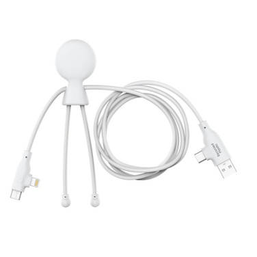 Vit Xoopar Mr Bio Long Fast 60W multikabel med Lightning/USB-C- och USB-C/USB-A-kontakter