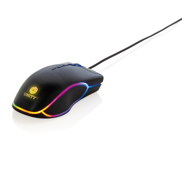 RGB-gamingmus med logotyp, tryckexempel