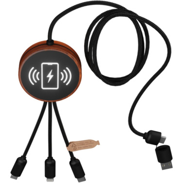 SCX.design C40 5-i-1-laddkabel av rPET med upplyst logotyp och 10 W laddplatta med logotyp – tryckexempel