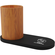 SCX.design W17 10 W trådlös laddningsplatta med upplyst logotyp och pennhållare i bambu
