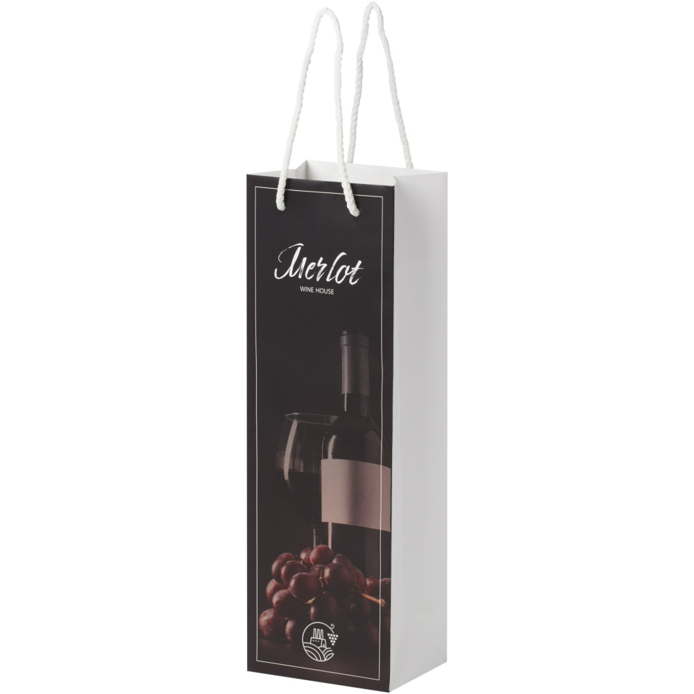 Handgjord 170 g/m2 vinflaskpåse av integra-papper med plasthandtag – 12 x 9 x 37 cm, produktbild
