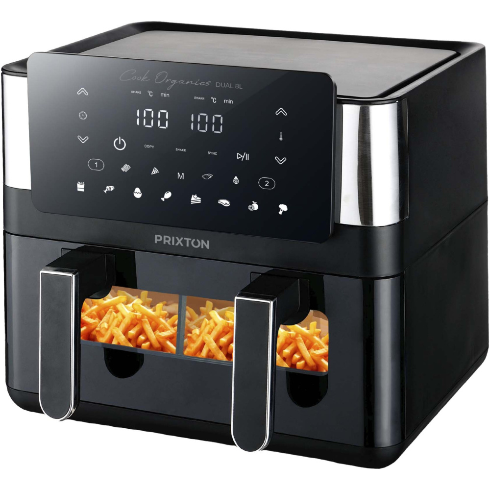 Prixton Cook Organics dubbel airfryer på 8 liter, Svart, produktbild