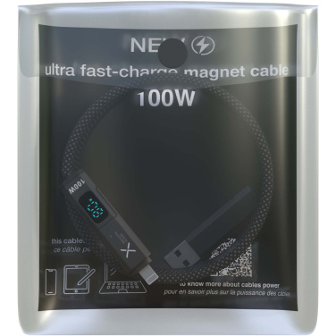 SCX.design C57 100W 4-i-1 rPET-laddningskabel med magnet och display, produktbild, Mörkgrå