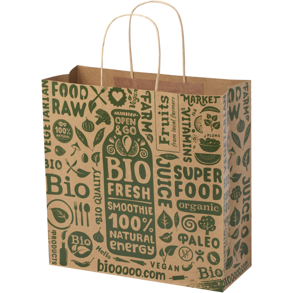Kraftpapperspåse 120 g/m2 med tvinnade handtag – 31 x 12 x 31 cm, Kraft brun, produktbild