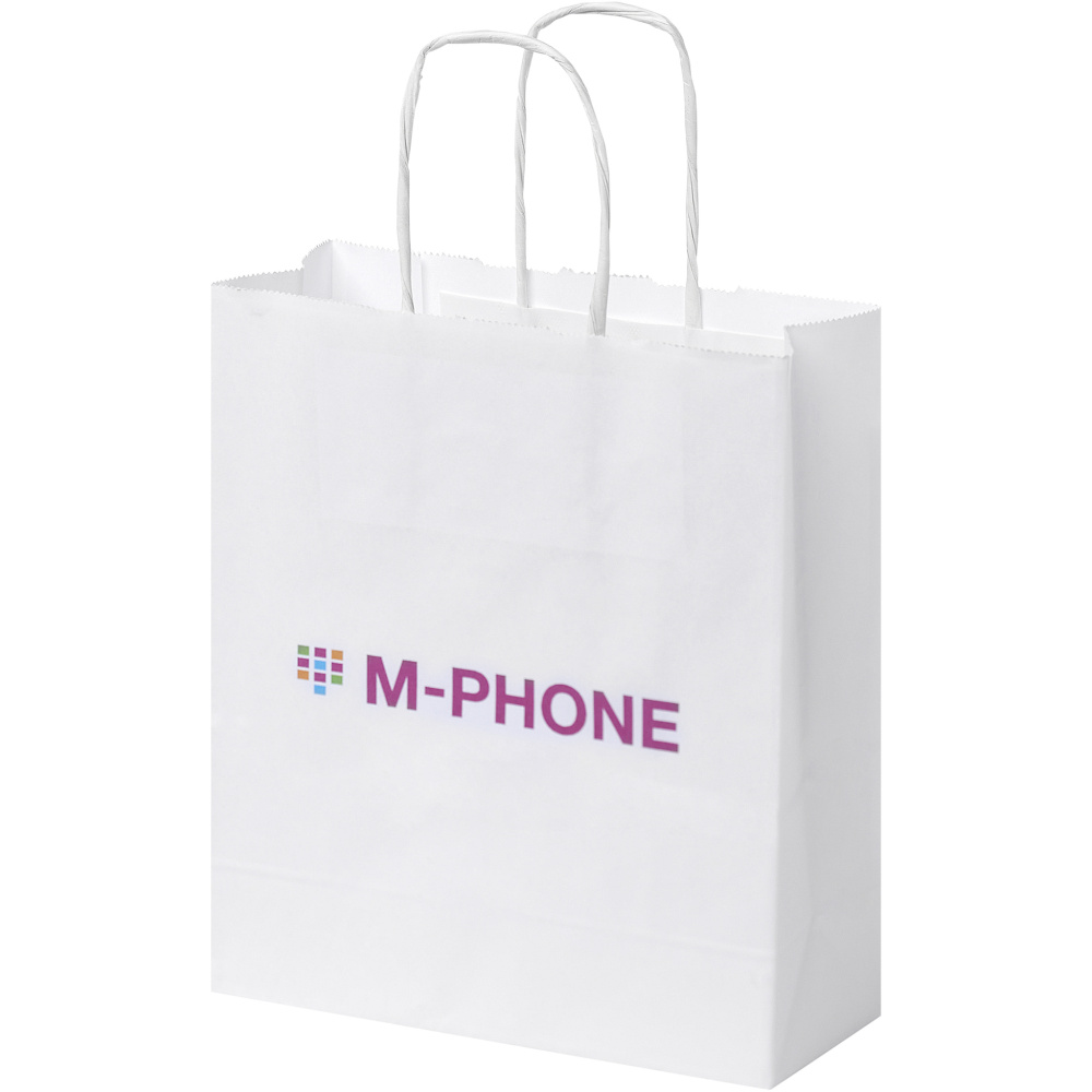 Kraftpapperspåse 80 g/m2 med tvinnade handtag – 18 x 8 x 21 cm, produktbild
