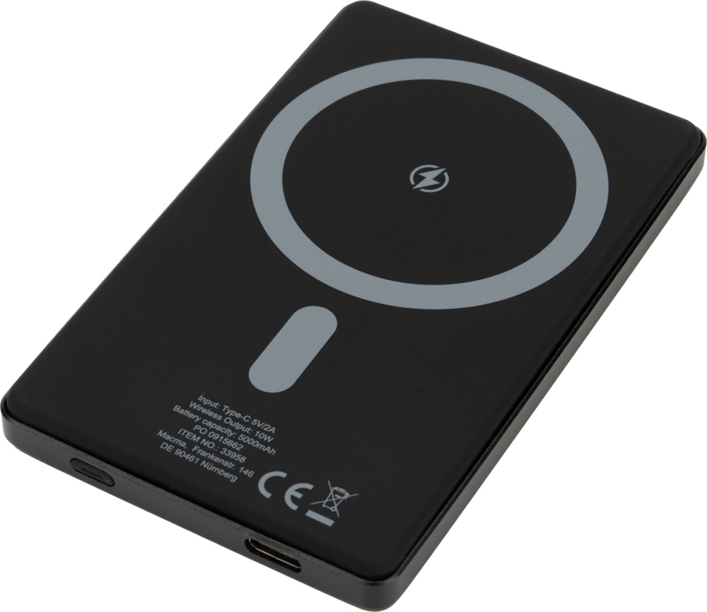 Powerbank 5000 mAh med MagSafe trådlös laddare OLIMPIA, svart, produktbild