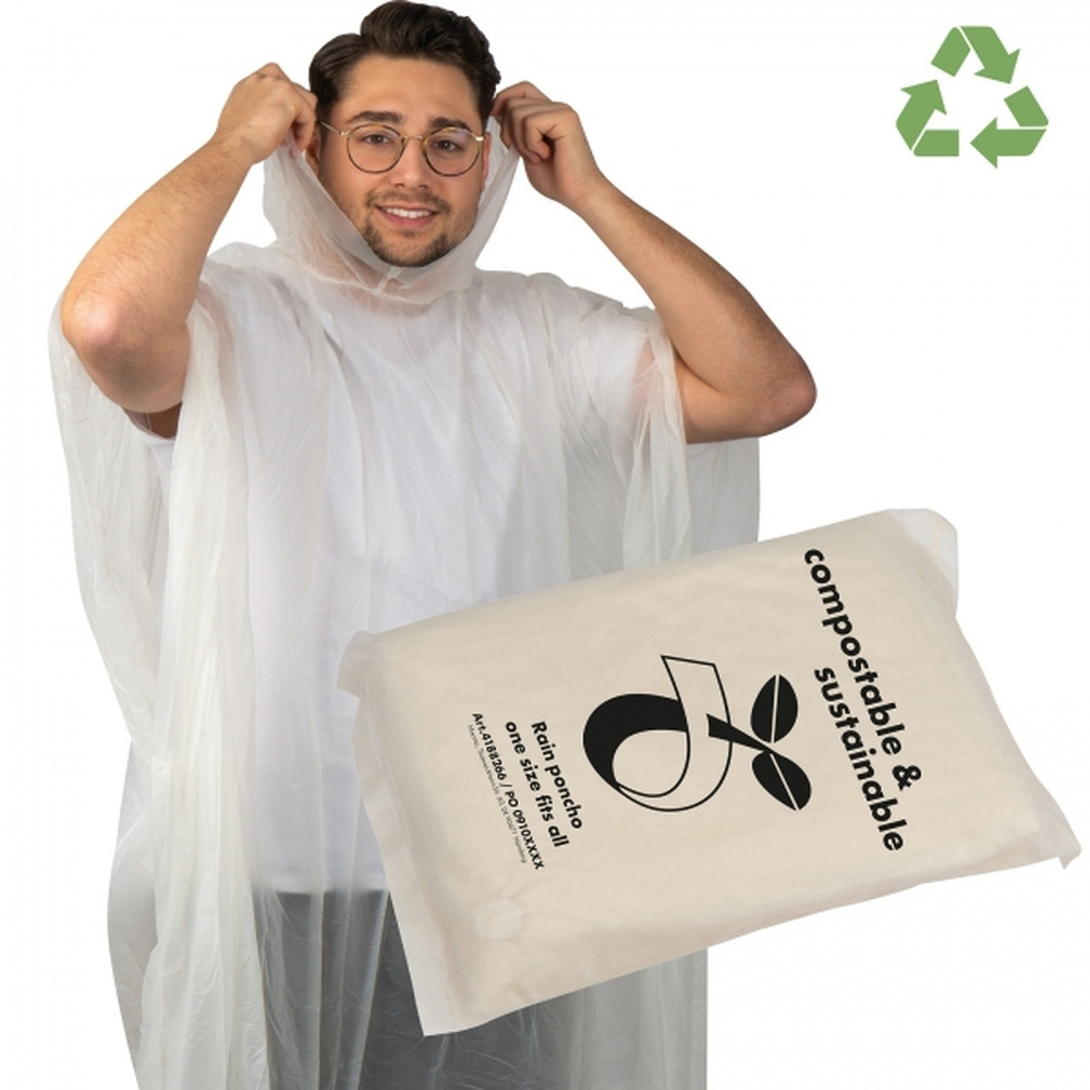 Biologiskt nedbrytbar regnponcho DAVIDE, transparent, produktbild