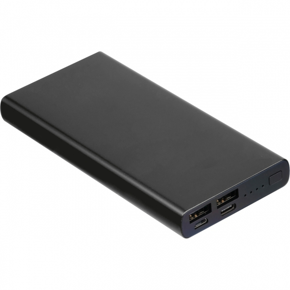 10000 mAh powerbank tillverkad av återvunnen aluminium GIORGIA, svart, produktbild