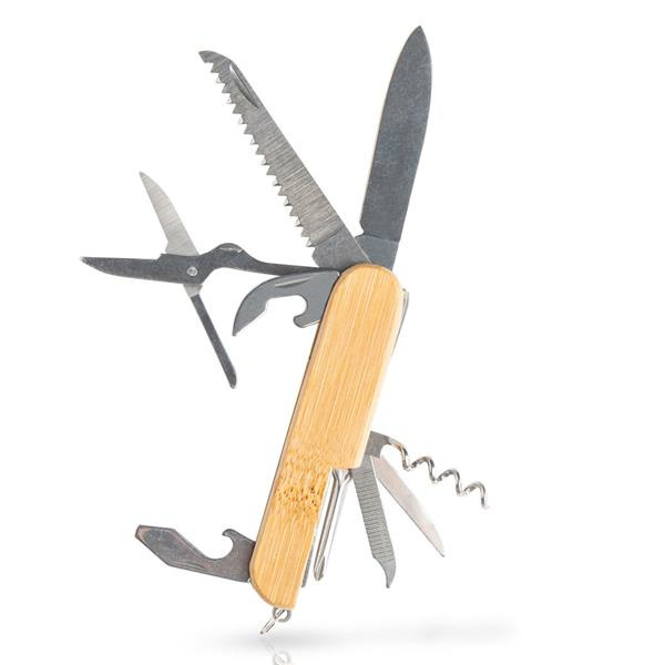 Multifunktionsfickniv i bambu och rostfritt stål / Multiblade, Ljusbrun, produktbild