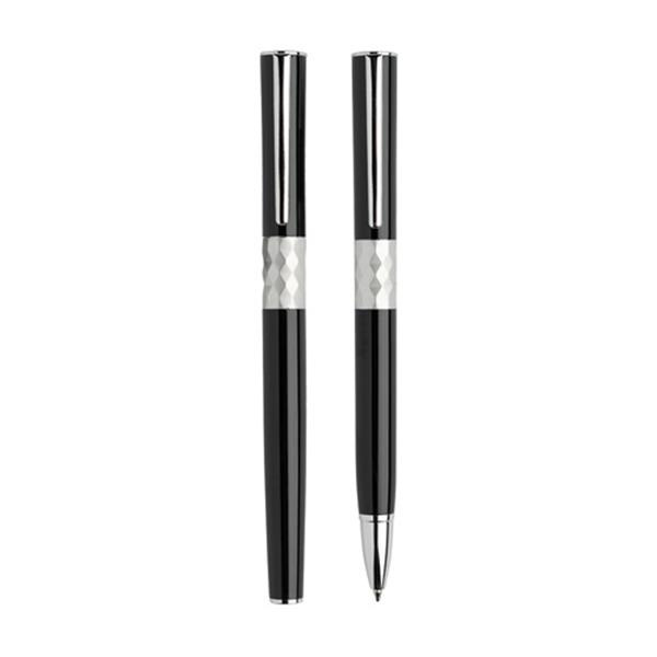 Metallkulpenna och rollerball-set, presentask / Crystal, svart, produktbild