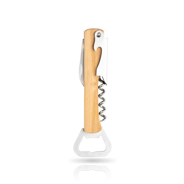 Korkskruv i bambu och rostfritt stål, med flasköppnare och fickkniv / Bamboo Opknife, Ljusbrun, produktbild