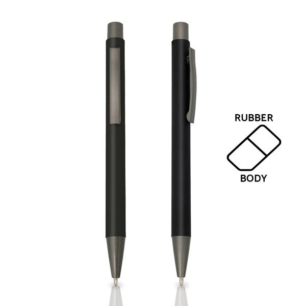 Gummerad aluminiumkulpenna / Rupen, svart, produktbild