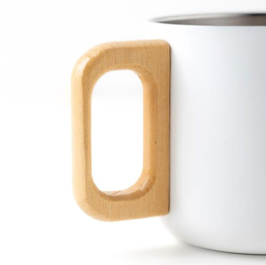 350 ml dubbelväggig mugg i rostfritt stål, trähandtag / Neosteel, produktbild
