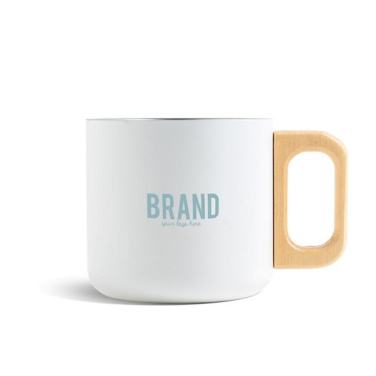 350 ml dubbelväggig mugg i rostfritt stål, trähandtag / Neosteel, produktbild