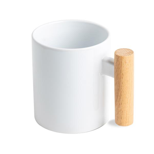 Keramisk mugg för sublimering med trähandtag / Mugoo, vit, produktbild