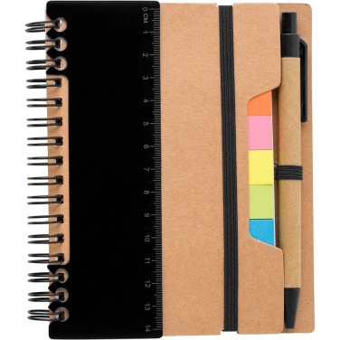 Memohållare, anteckningsbok, kulspetspenna, linjal, post-it-lappar, svart, produktbild (4)