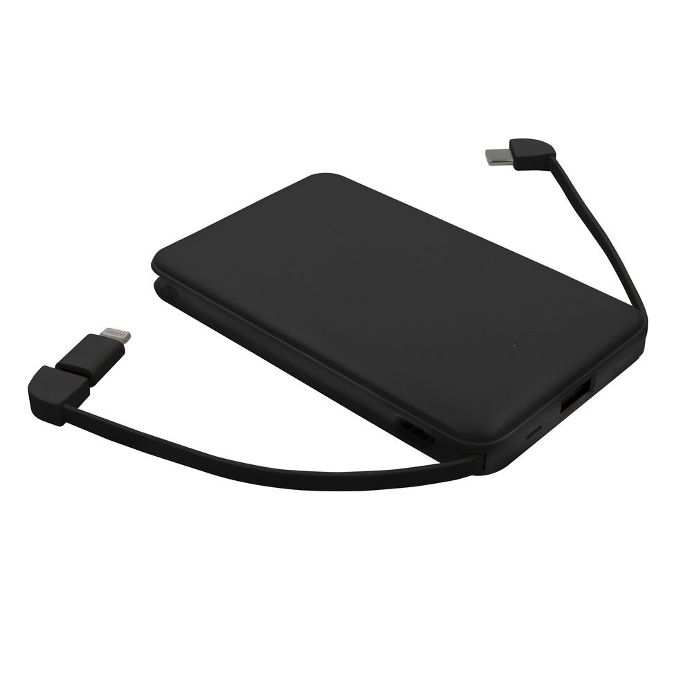 Powerbank 5000 mAh med integrerade kablar, adapter ingår | Presley, produktbild (1)