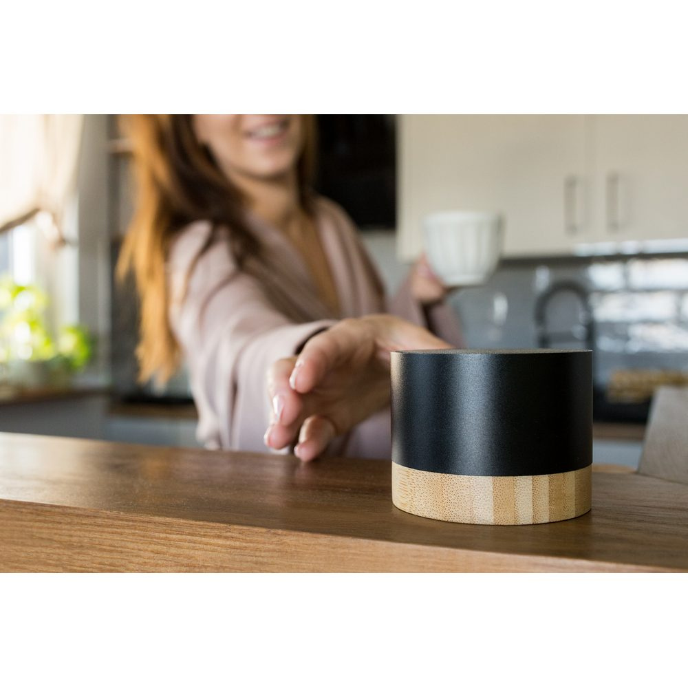 Trådlös högtalare i återvunnen aluminium 3 W | Jaquann, svart, produktbild (1)