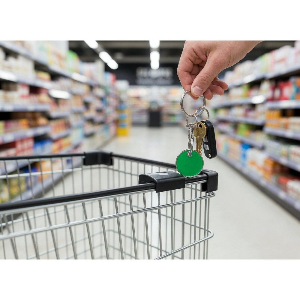 Nyckelring med kundvagnsmynt | Lill, grön, produktbild (1)