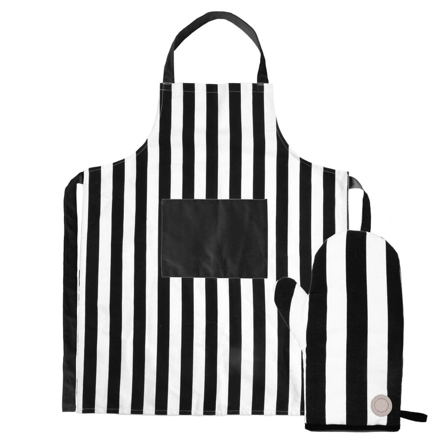 Aron förkläde och bbq-handskar, vit / Svart, produktbild (1)