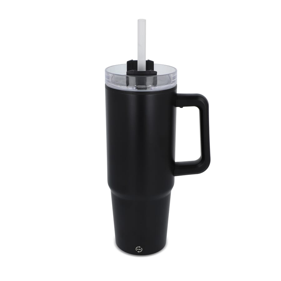Miami-mugg med handtag och sugrör 800 ml, svart, produktbild