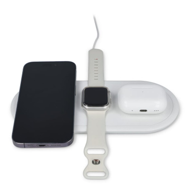 3-i-1 snabb trådlös laddare 15 W kompatibel med telefoner / Apple Watch / AirPod, vit, produktbild (3)