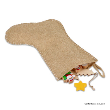 Julstrumpa i jutestil med dekorativa sömmar 40 cm, natur, produktbild (3)