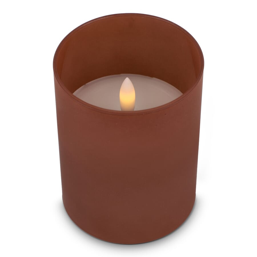Nyelle uppladdningsbart LED-vaxljus i glas, brun, produktbild (1)
