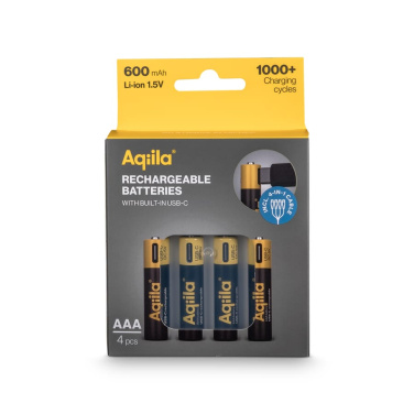 Aqiila uppladdningsbara USB-C-batterier AAA 600 mAh, 4-pack, svart, produktbild (3)