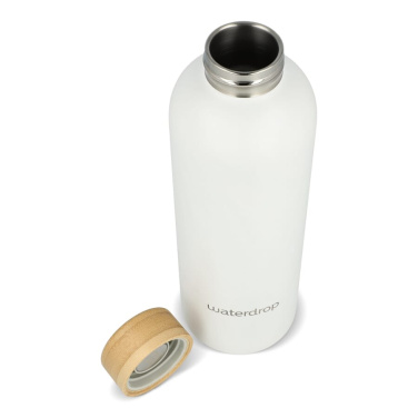 Waterdrop flaska i rostfritt stål med bambulock 600 ml, vit, produktbild (2)