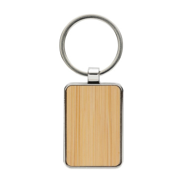 Rektangulär nyckelring i bambu & RCS återvunnen zinklegering, silver, detaljvy (1)
