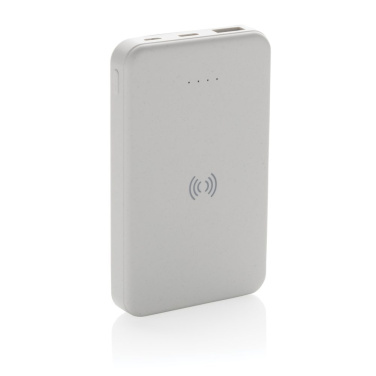 5.000 mAh trådlös powerbank i RCS återvunnen plast, vit, detaljvy (1)