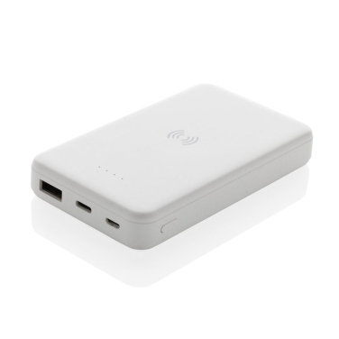 5.000 mAh trådlös powerbank i RCS återvunnen plast, vit, detaljvy (3)