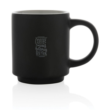 Stapelbar keramikmugg 180 ml, svart, med logotyp