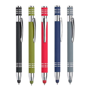 Kulspetspenna i aluminium, gummerad yta, touch / Chromy, svart, produktbild (2)