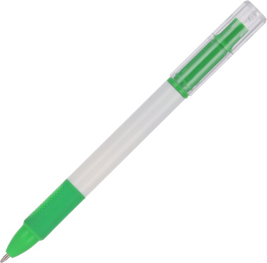 Plastpenna med överstrykningspenna LENS, grön, produktbild (3)