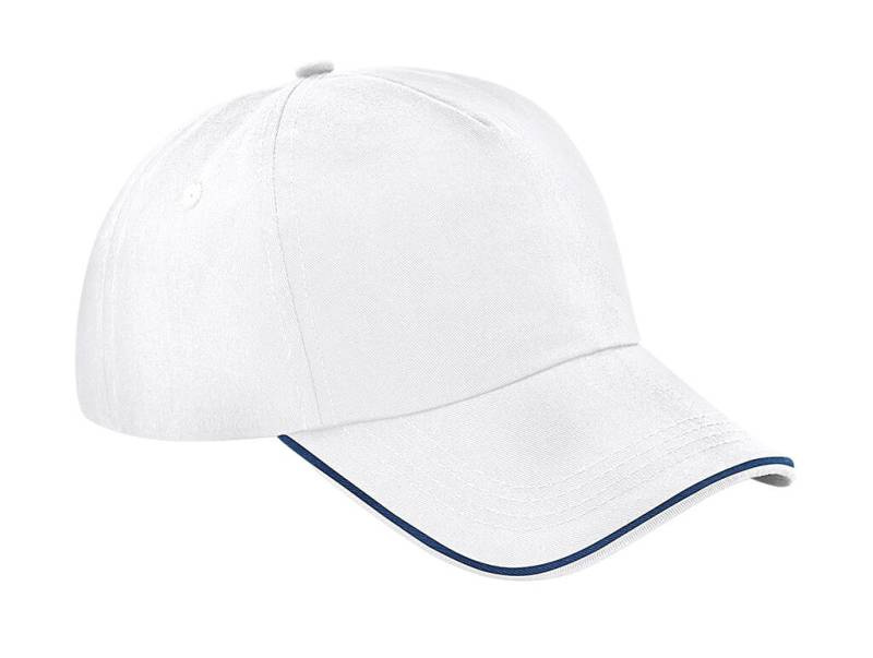 Autentisk 5-panels keps - Piped Peak, vit/fransk marinblå - Beechfield (1)