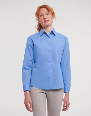 Dam långärmad poplinskjorta, fransk marinblå – Russell Collection (2)