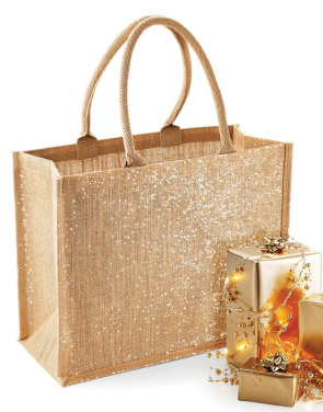 Skimrande jute-shopper, naturfärgad/guldfärgad – Westford Mill (4)