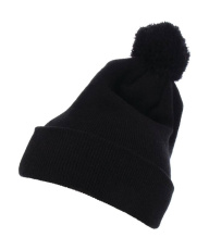 Stickad mössa med pompom och mudd