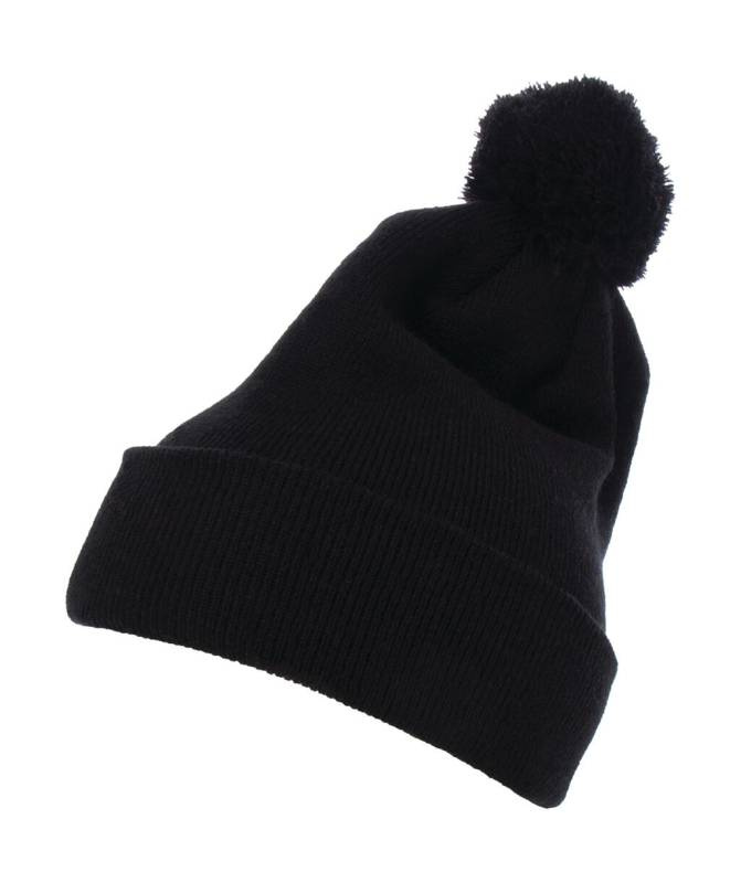 Stickad mössa med pompom och mudd, svart – Flexfit (1)