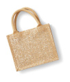 Skimrande jute mini presentpåse, naturfärgad/guldfärgad, Naturlig/Guld