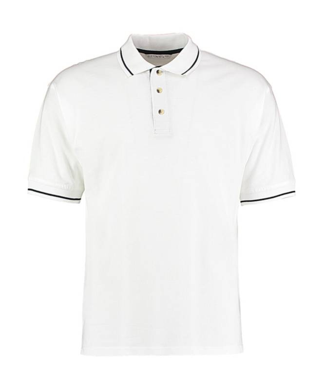 Herrpikétröja i klassisk passform, St. Mellion, vit/marinblå – Kustom Kit (1)