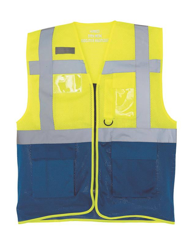 Fluorescerande öppen meshväst för chefer, fluorescerande gul/kungsblå – Yoko (1)