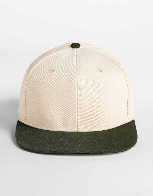 Kontrastfärgad platt peak-keps med 6 paneler, Naturlig/Mörk Oliv – Beechfield (1)