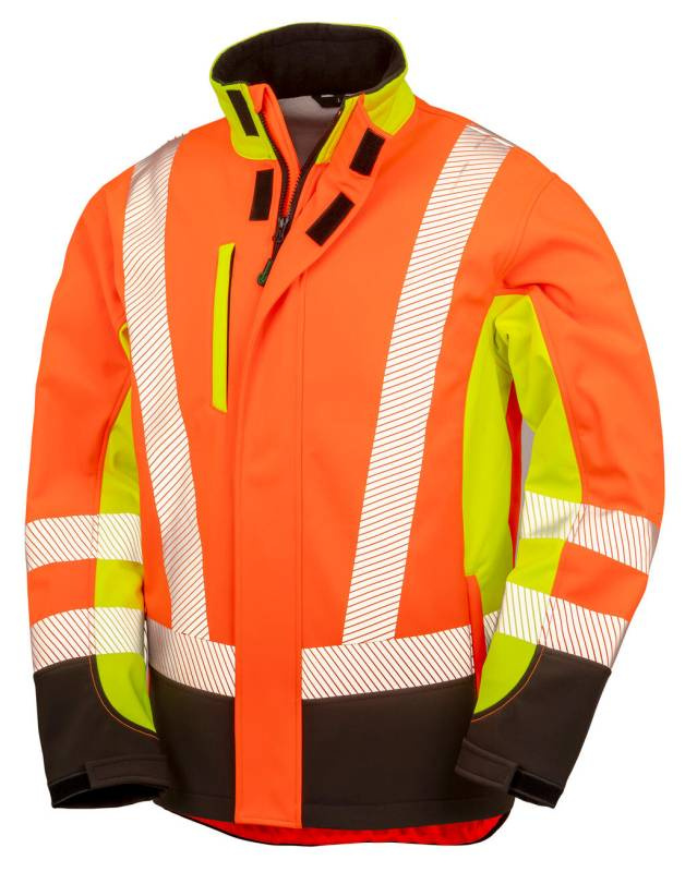 Återvunnet 3-lagers tryckbart 3-tonigt säkerhetssoftshell, fluorescerande gul/fluorescerande orange/svart – Result Recycled (1)