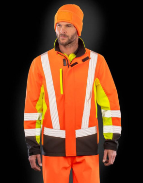 Återvunnet 3-lagers tryckbart 3-tonigt säkerhetssoftshell, fluorescerande gul/fluorescerande orange/svart – Result Recycled (2)
