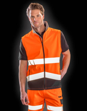Utskrivbar säkerhetsväst i softshell-kvalitet, Fluorescerande orange/svart – Result Safe-Guard (3)